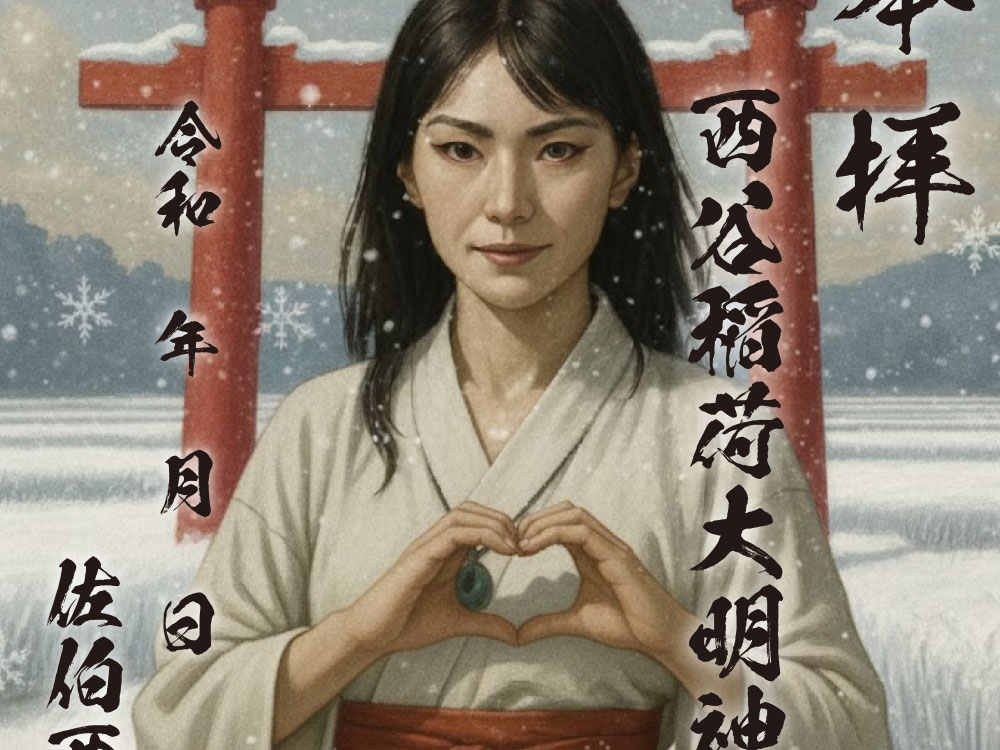 2匹の眷属とハートマークの西谷稲荷大明神